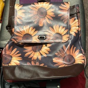 Retro Sunflower View Women's Genuine Leather Backpack Bookbag